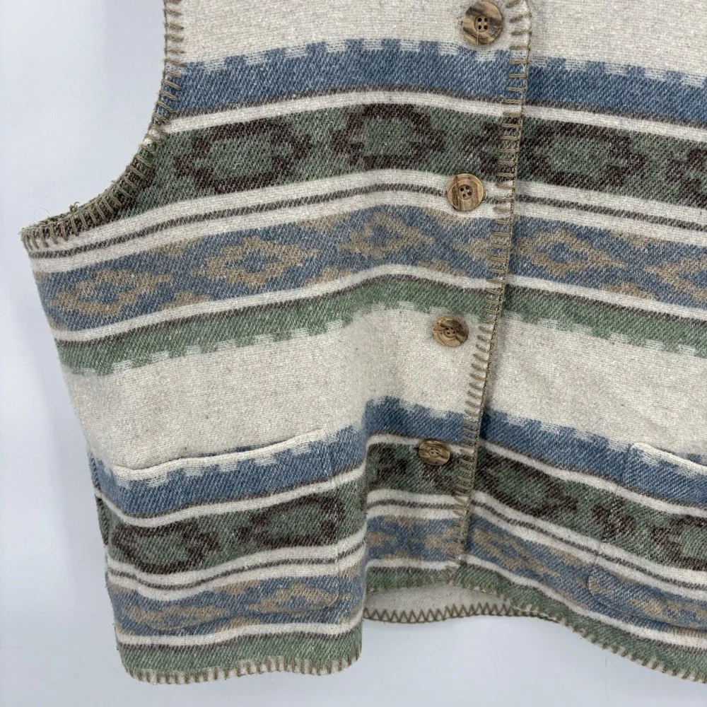 Vintage Wool Blend Vest‎ Sweater Western Cowboy Style Cool Neutral Color Size L